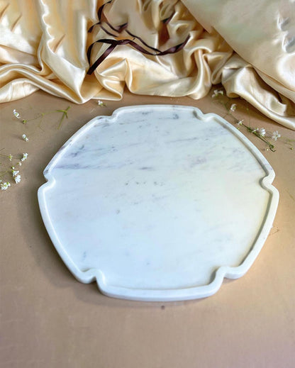 Durable Natural White Marble Serving Platter | 12 inches