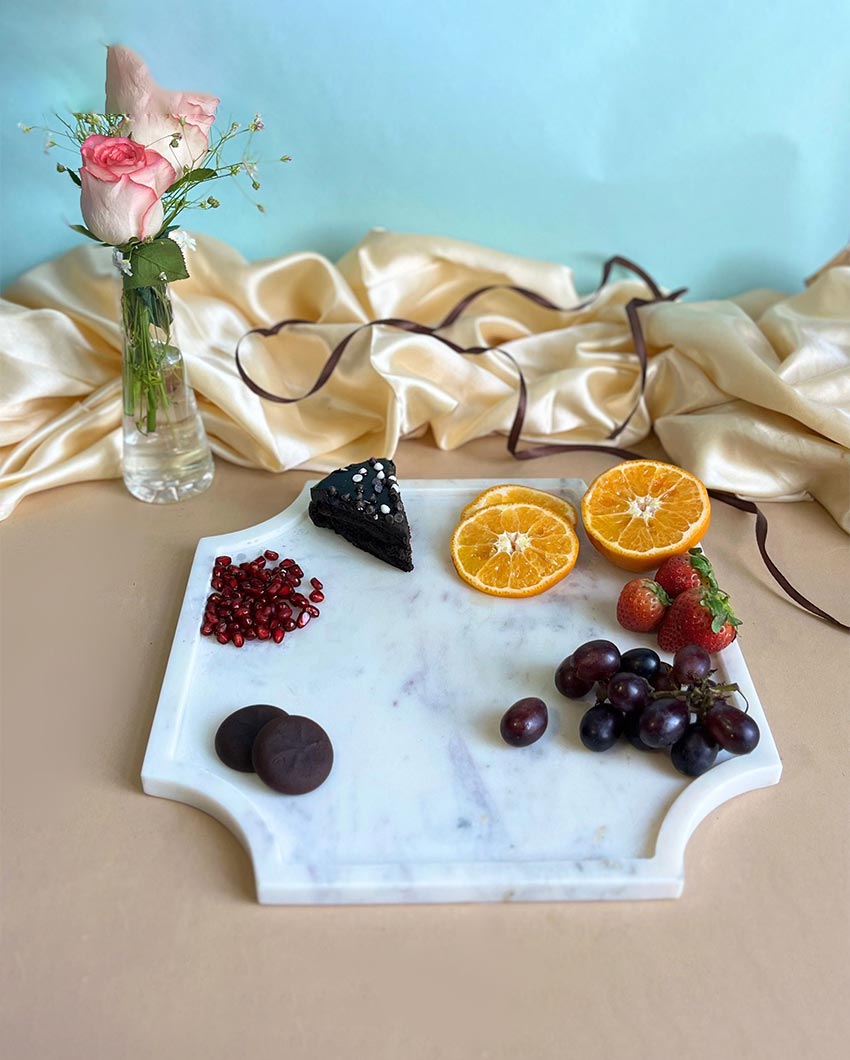 Classic Natural White Marble Serving Platter | 12 inches