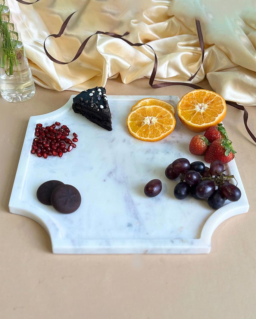 Classic Natural White Marble Serving Platter | 12 inches