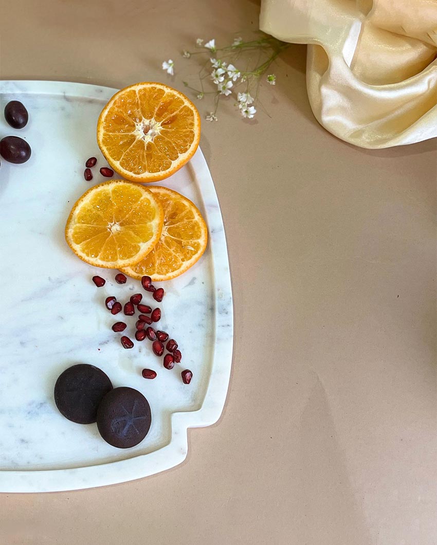 Unique Natural White Marble Serving Platter | 8 inches