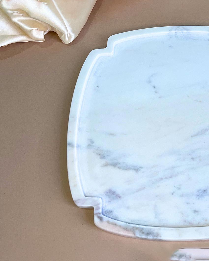 Unique Natural White Marble Serving Platter | 8 inches