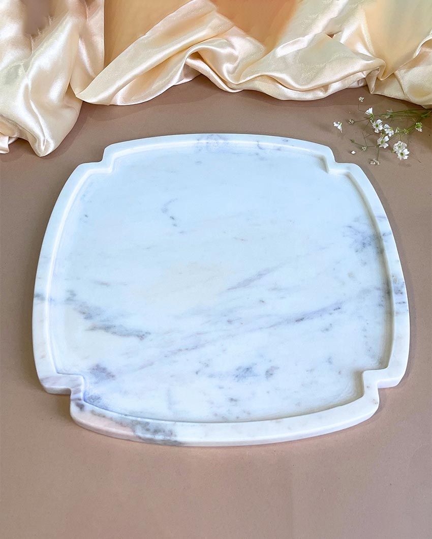 Unique Natural White Marble Serving Platter | 8 inches