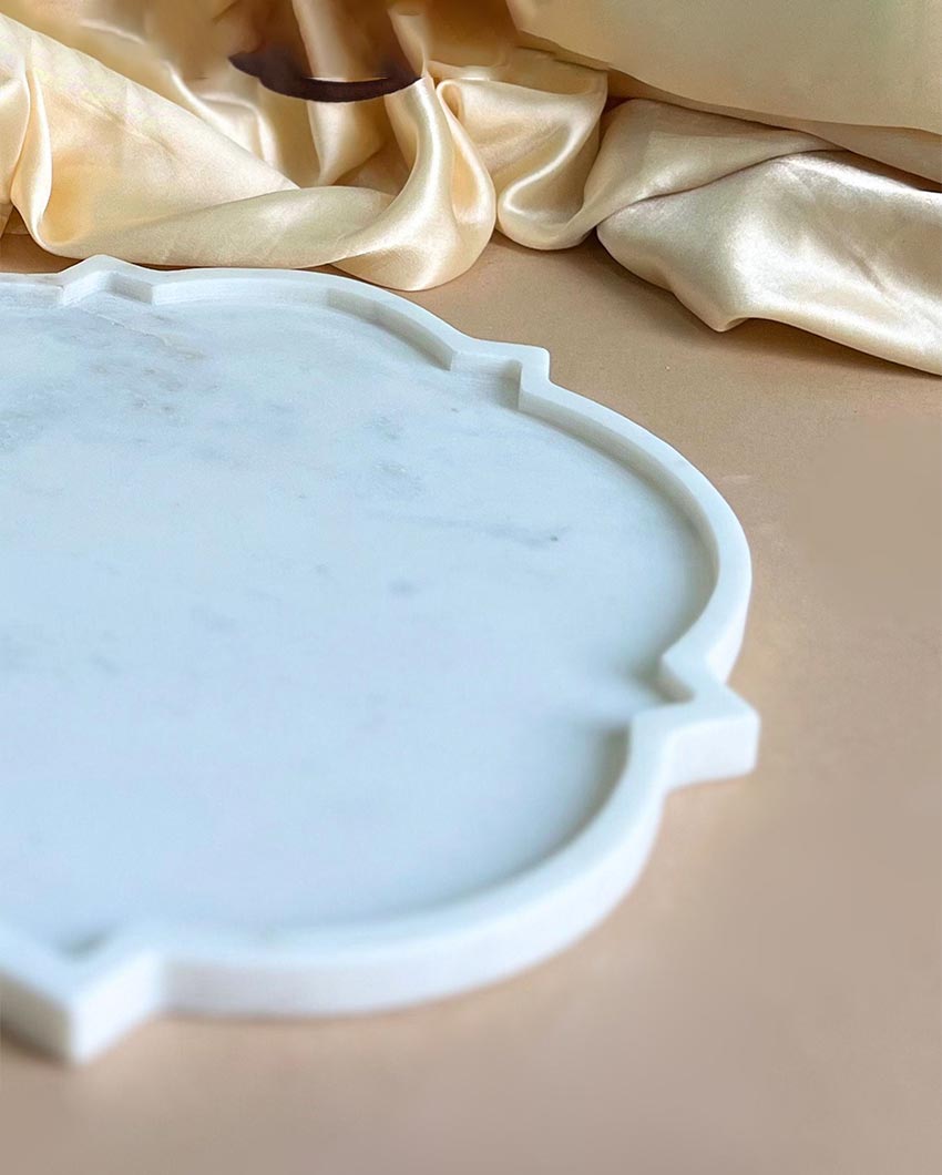 Refined Natural White Marble Serving Platter | 8 inches