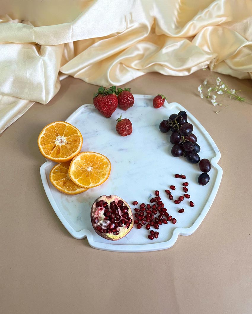 Polished Natural White Marble Serving Platter | 8 inches