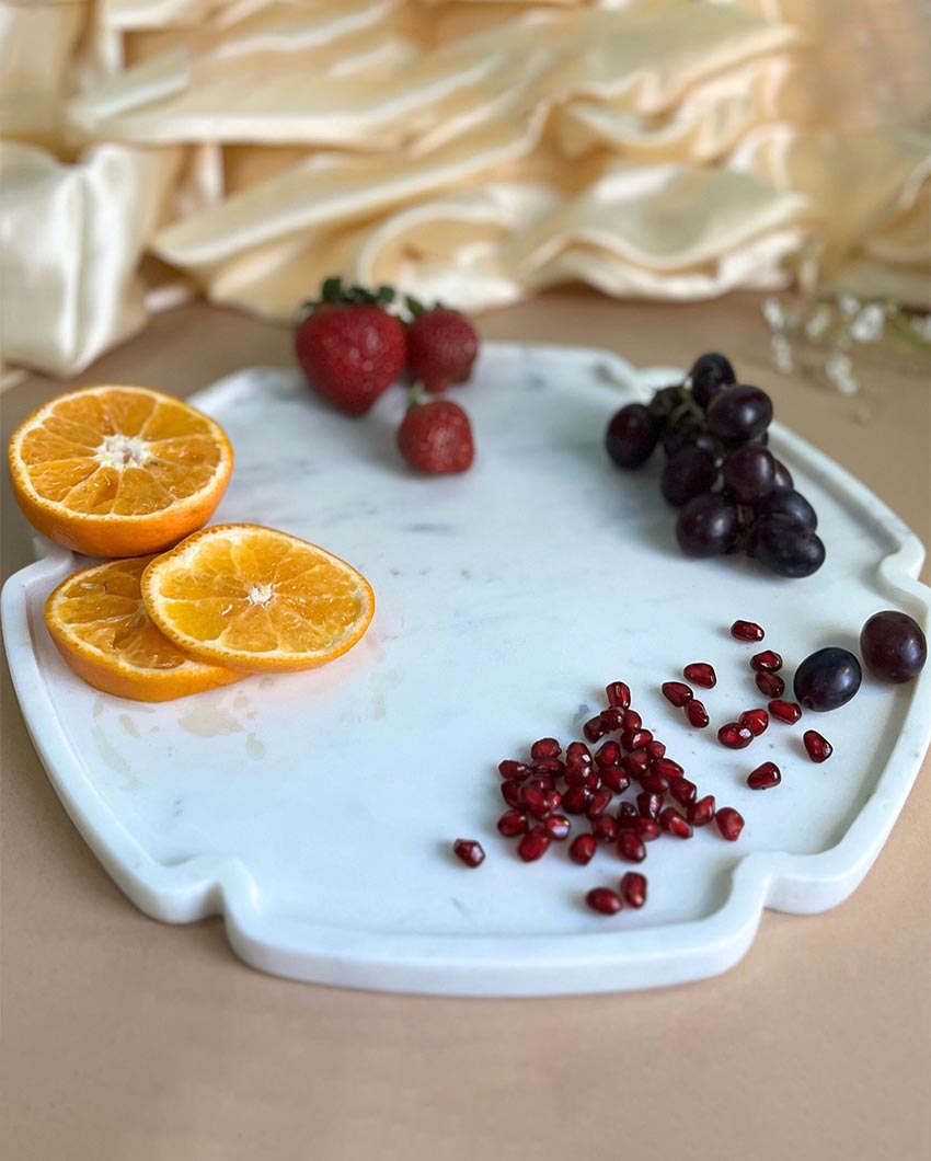 Polished Natural White Marble Serving Platter | 8 inches