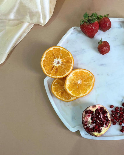 Polished Natural White Marble Serving Platter | 8 inches