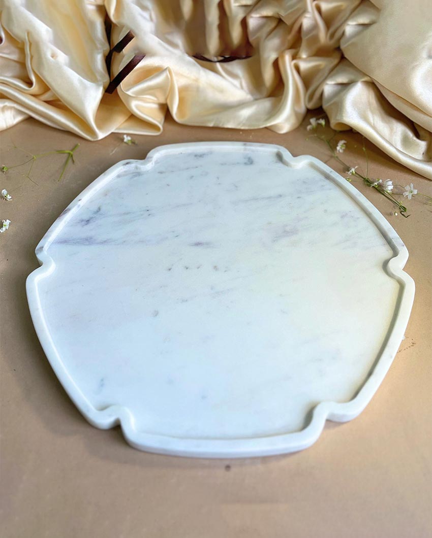 Polished Natural White Marble Serving Platter | 8 inches