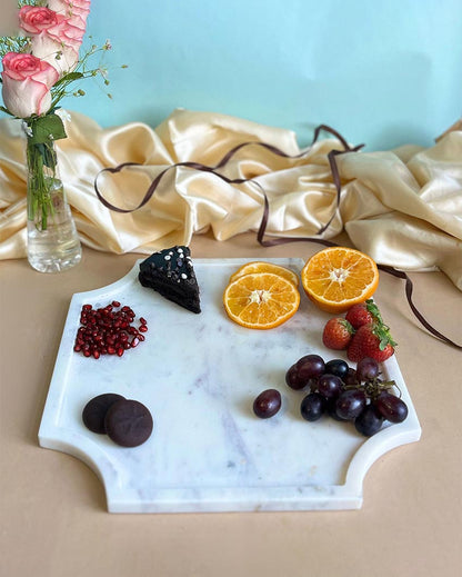 Versatile Natural White Marble Serving Platter | 8 inches