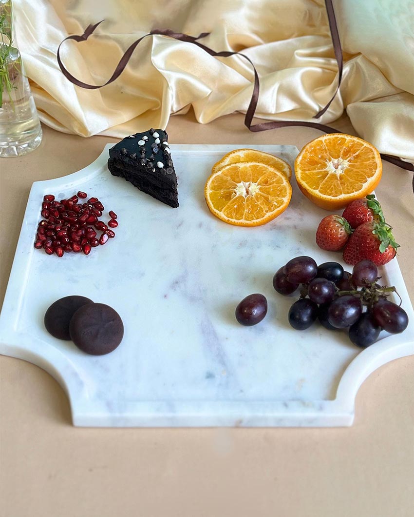 Versatile Natural White Marble Serving Platter | 8 inches