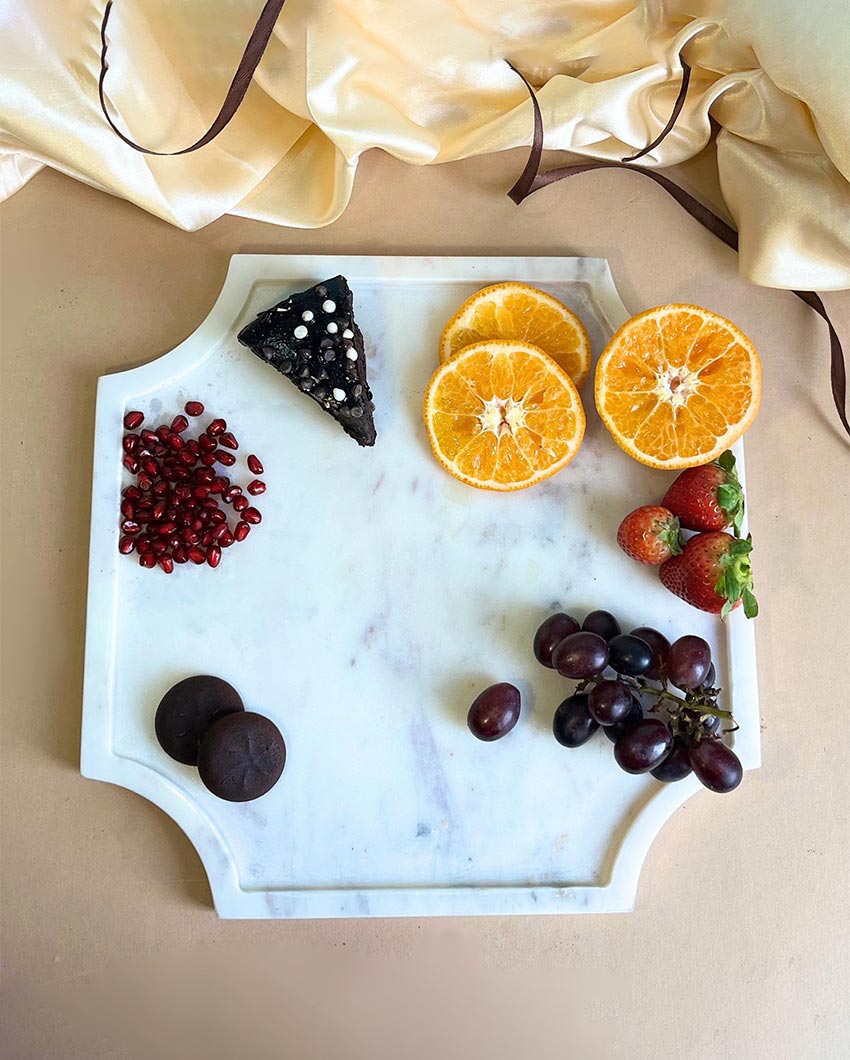 Versatile Natural White Marble Serving Platter | 8 inches