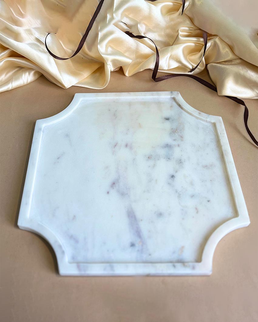 Versatile Natural White Marble Serving Platter | 8 inches