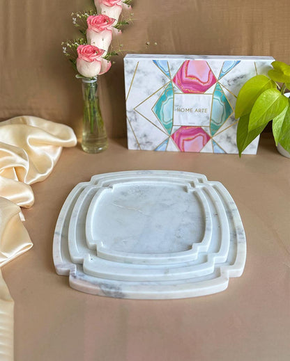 Vibrant Natural White Marble Serving Platter | Set of 3