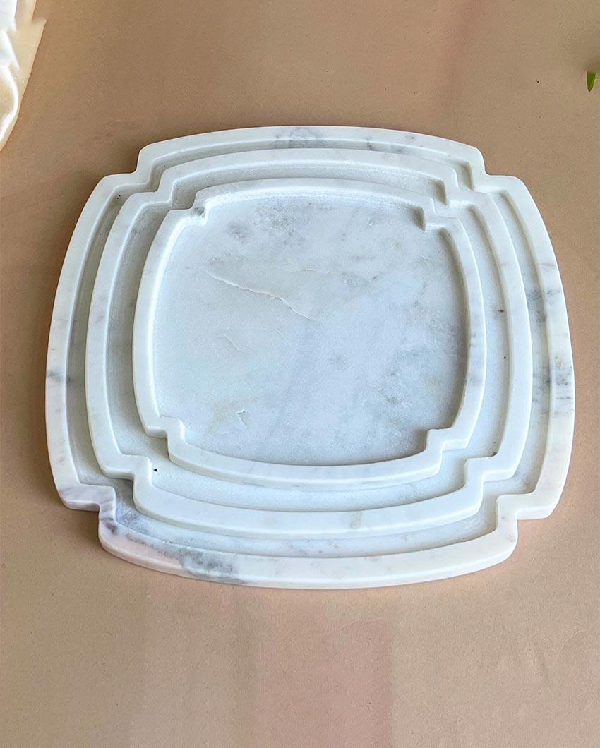 Vibrant Natural White Marble Serving Platter | Set of 3