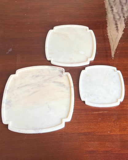 Vibrant Natural White Marble Serving Platter | Set of 3