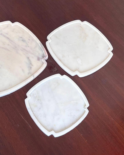 Vibrant Natural White Marble Serving Platter | Set of 3