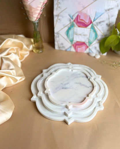 Clean Natural White Marble Serving Platter | Set of 3