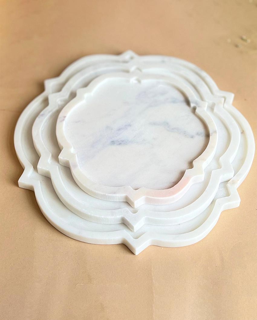 Clean Natural White Marble Serving Platter | Set of 3