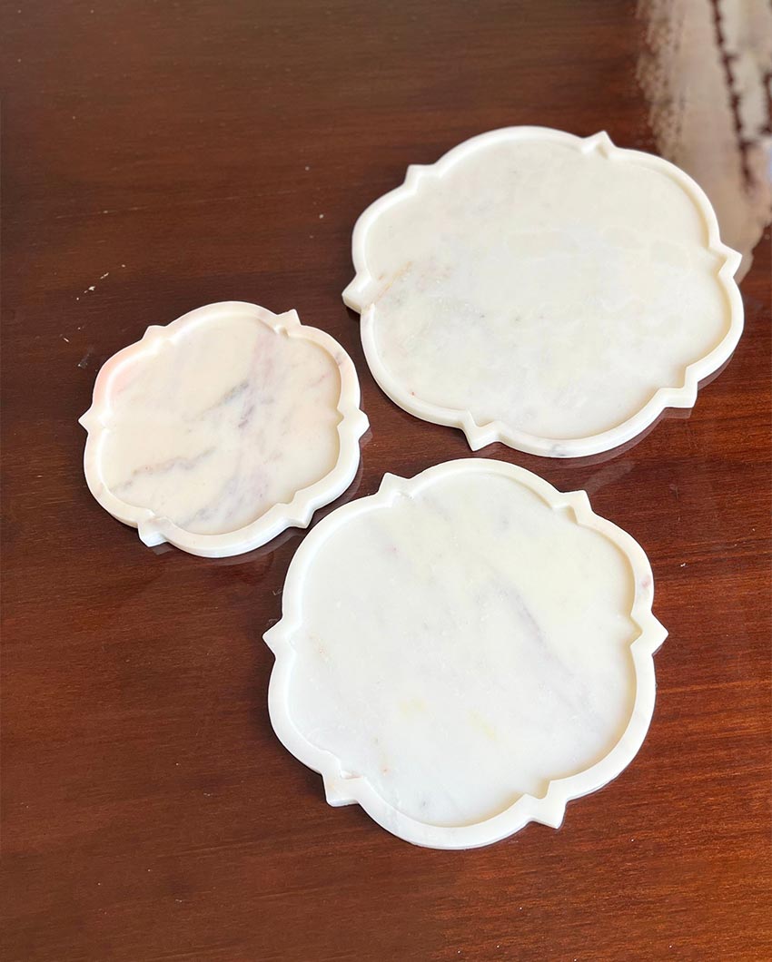 Clean Natural White Marble Serving Platter | Set of 3