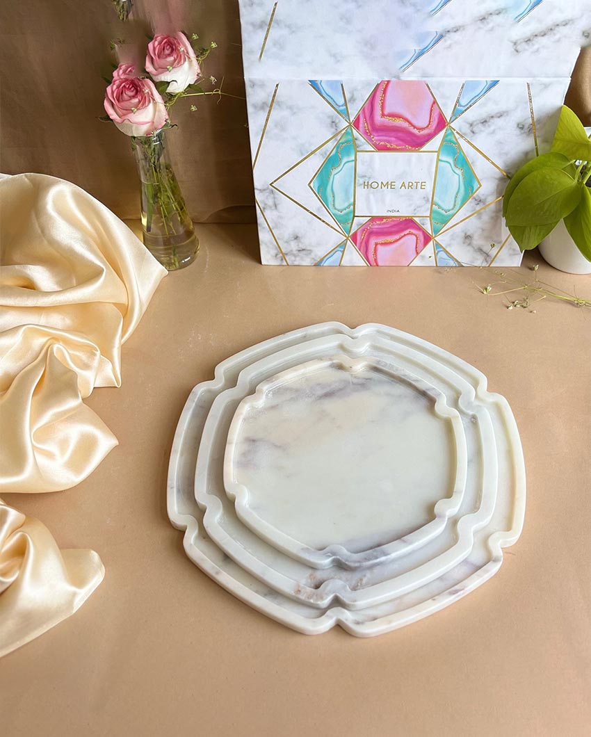 Stylish Natural White Marble Serving Platter | Set of 3