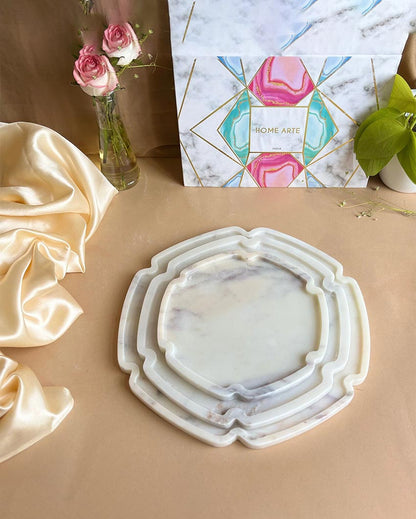 Stylish Natural White Marble Serving Platter | Set of 3