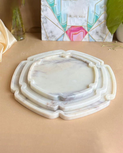 Stylish Natural White Marble Serving Platter | Set of 3