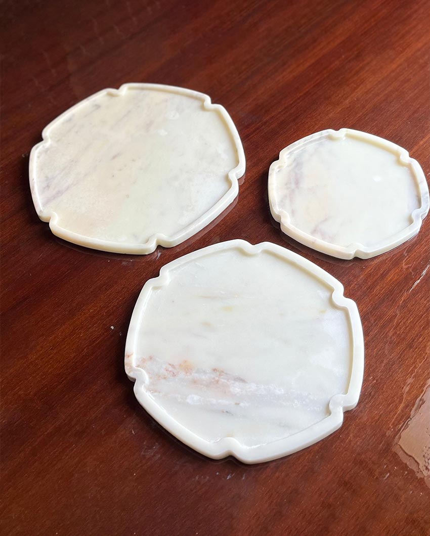 Stylish Natural White Marble Serving Platter | Set of 3