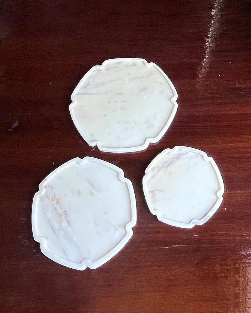 Stylish Natural White Marble Serving Platter | Set of 3