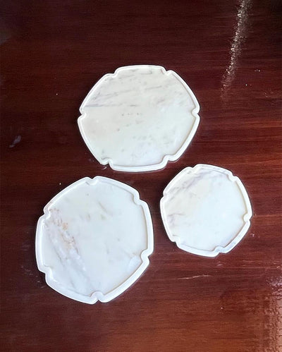 Stylish Natural White Marble Serving Platter | Set of 3