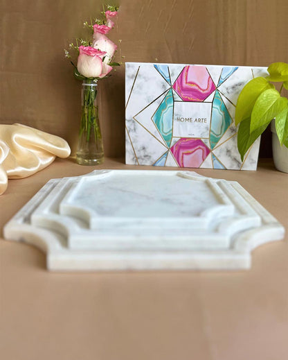 Luxurious Natural White Marble Serving Platter | Set of 3