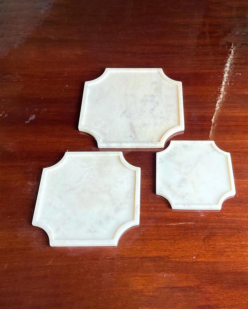 Luxurious Natural White Marble Serving Platter | Set of 3