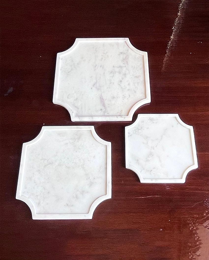 Luxurious Natural White Marble Serving Platter | Set of 3