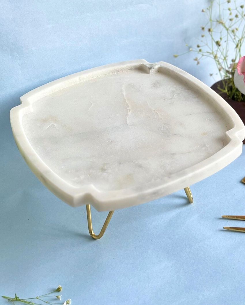 Cross Shape Decorative Marble Cake Stand | 8 x 8 x 4 inches