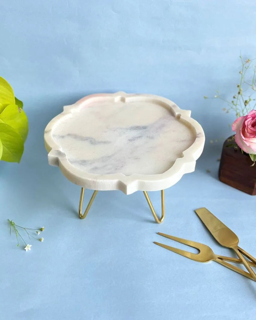 Floral Shape Decorative Marble Cake Stand | 8 x 8 x 4 inches