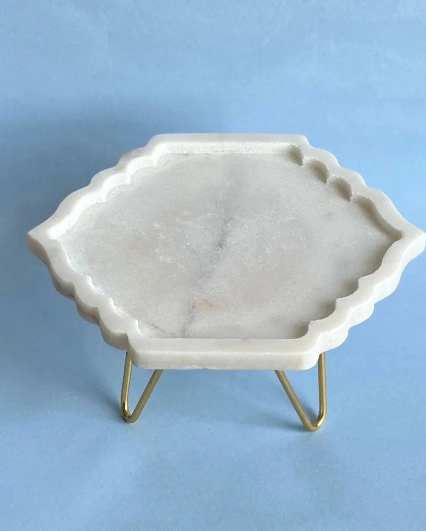 Hexagonal Leaf Shape Decorative Marble Cake Stand | 8 x 8 x 4 inches