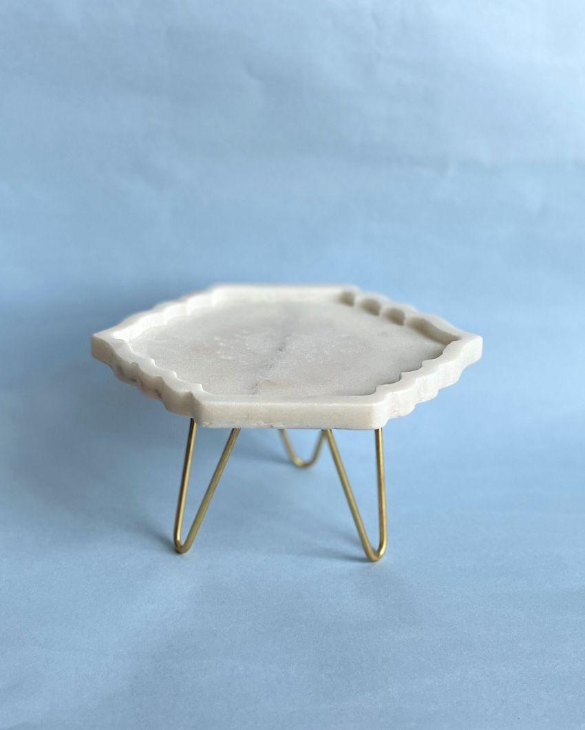 Hexagonal Leaf Shape Decorative Marble Cake Stand | 8 x 8 x 4 inches