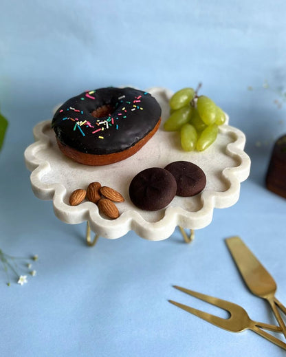 Round Floral Shape Decorative Marble Cake Stand | 8 x 8 x 4 inches