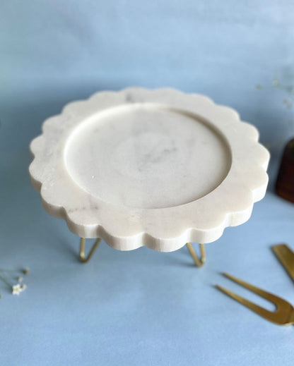 Round Sunflower Shape Decorative Marble Cake Stand | 8 x 8 x 4 inches