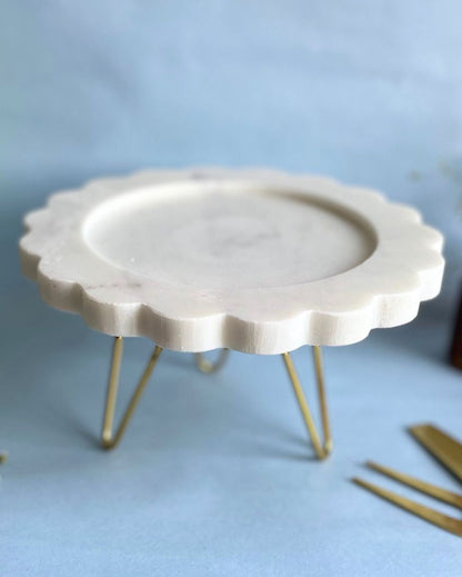 Round Sunflower Shape Decorative Marble Cake Stand | 8 x 8 x 4 inches