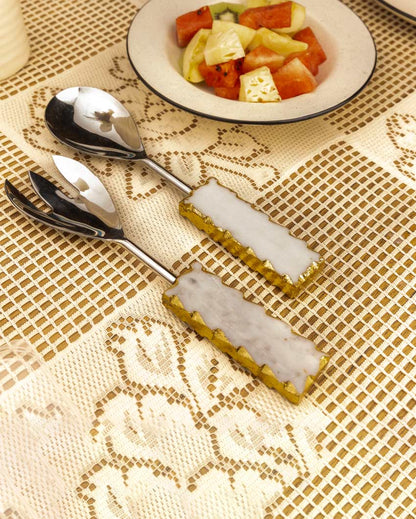 Luxurious Marble and Metal Cake Server with Gold Leaf Finish | 10 x 2 x 1 inches