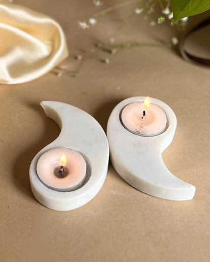 White Marble Yin Yang Shaped Tea Light Candle Holder | Set Of 2