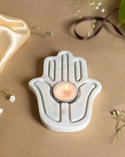 White Marble Hamsa Shaped Tea Light Candle Holder