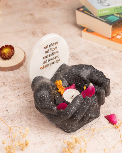Peaceful Meditation Marble Namokar Mantra Hand Urli Spiritual Decor Bowl | 6 x 6 x 4 inches