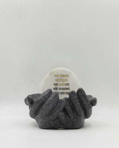 Peaceful Meditation Marble Namokar Mantra Hand Urli Spiritual Decor Bowl | 6 x 6 x 4 inches