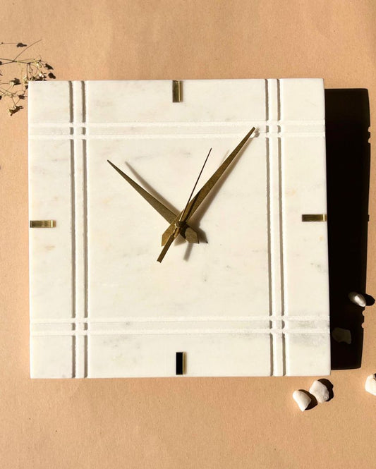Stylish White Marble Square Wall Clock