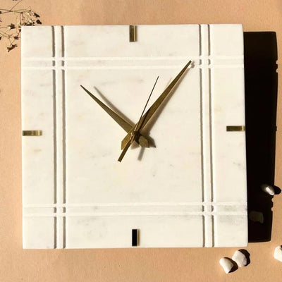 Stylish White Marble Square Wall Clock