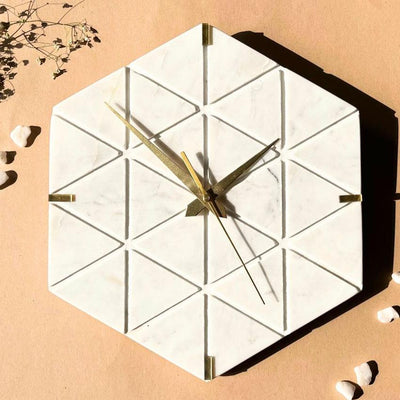 White Marble Hexagon Wall Clock