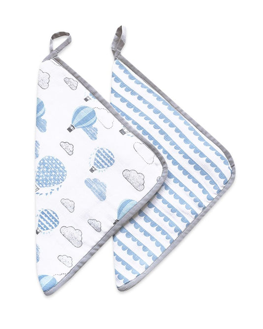 Up & Away Blue Organic Muslin Cotton Washcloths | Set Of 2 | 12 x 12 inches