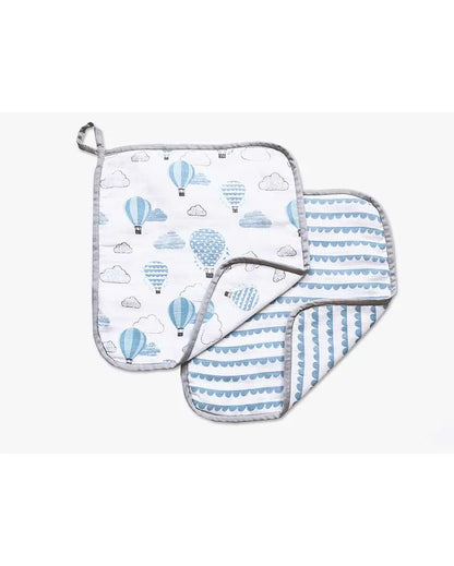 Up & Away Blue Organic Muslin Cotton Washcloths | Set of 2 | 12 x 12 inches