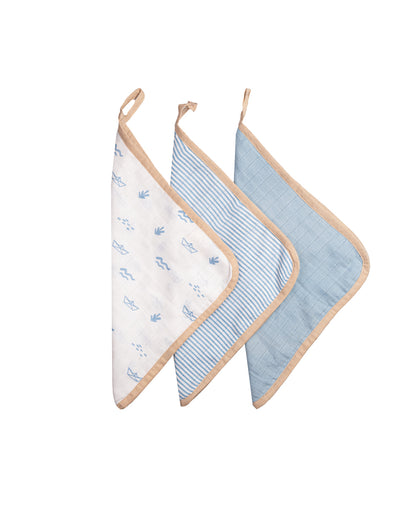 Nautical Boat Organic Muslin Washcloths | Set of 3 | 11 x 11 inches