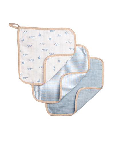 Nautical Boat Organic Muslin Washcloths | Set of 3 | 11 x 11 inches